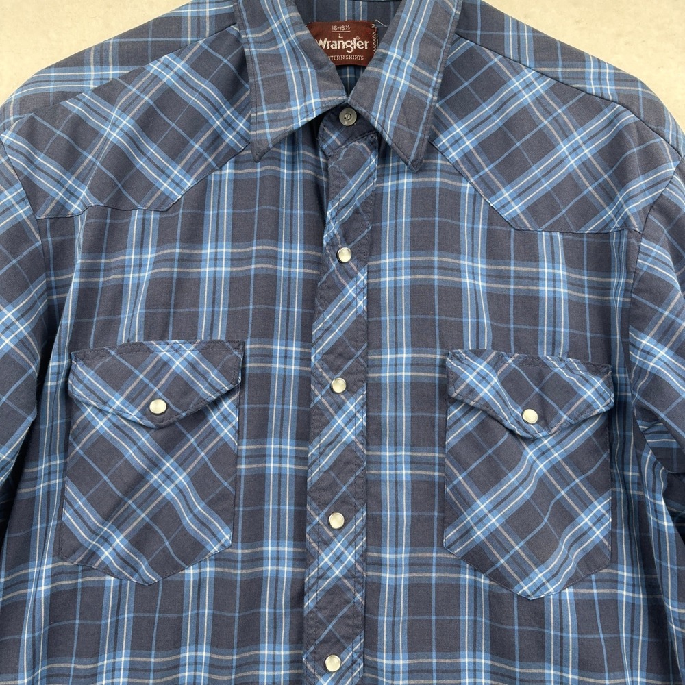 Wrangler Western Shirt Mens L Pearl Snap Plaid Short Sleeve Cowboy